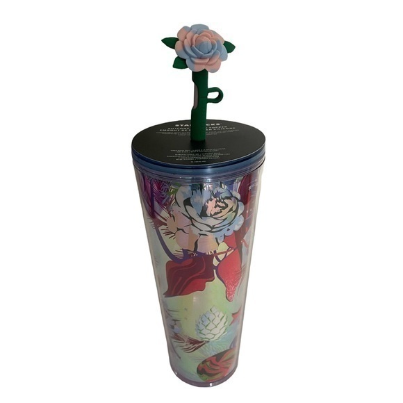 STARBUCKS Rose Straw Topper Christmas holiday 2023 cold cup tumbler 24 oz - Picture 1 of 8
